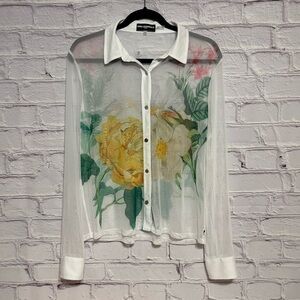 Karl Lagerfeld Mesh Floral Button-up Blouse